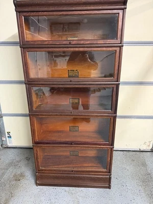 Antigua librería Wernicke de roble con respaldo escalonado de la década de 1890 5 pilas, diseño raro Foto 1 de 2