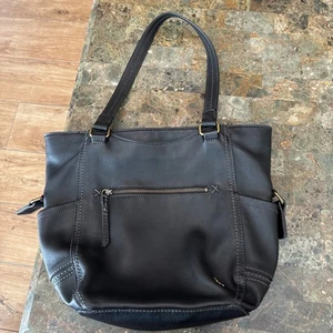 The SAK Kendra schwarz genarbtes Leder Zwei-Griff Schultertasche Umhängetasche Beuteltasche gebraucht, in einwandfreiem Zustand - Bild 1 von 12