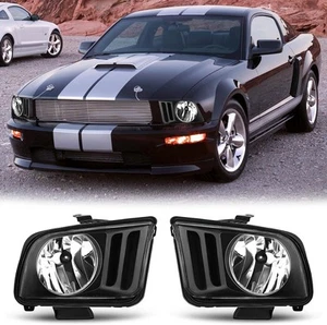 FOR FOR 05-09 FORD MUSTANG PAIR BLACK HOUSING HEADLIGHT REPLACEMENT HEAD LAMPS - Picture 1 of 9
