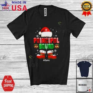 Custom Name Principal Squad; Awesome Christmas Santa Proud Jobs; Family T-Shirt - Picture 1 of 7
