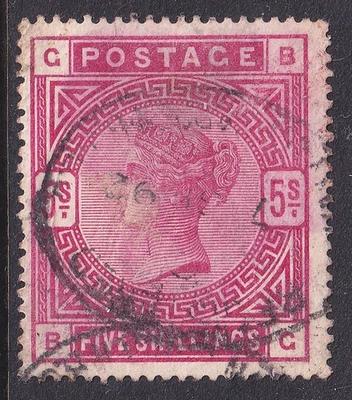 GB used QV 1883 rose five shillings value space filler - Image 1 of 2