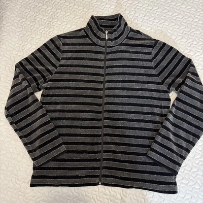 Onque Casuals Ladies Full Zip Velour Jacket Black Gray Silver Stripe Size M - Image 1 of 4