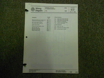 1988 VW Jetta Pasivo Restricción Aire Acondicionado Diagrama Servicio Manual - Imagen 1 de 4