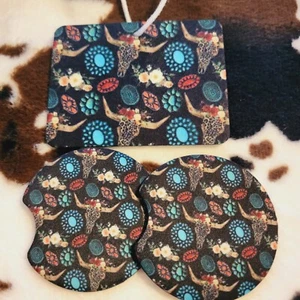 Ambientador de aire colgante floral calavera de toro sin perfume para coche conjunto de posavasos regalos - Imagen 1 de 1