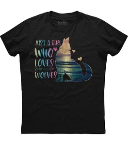 Just A Girl Who Loves Wolves Womens Short Sleeve Cotton Black New T-shirt - Picture 1 of 1