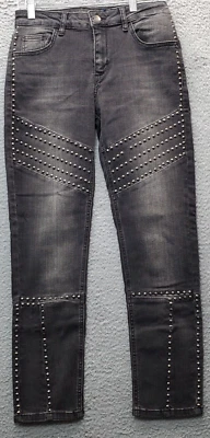 Liu Jo Milano Jeans Women 28 Black Denim Studed Mid Rise Flat Front Straight Leg - Image 1 of 4