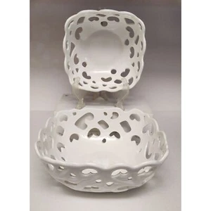 Tabletops Gallery Serving Baskets/Bowls High Fired Porcelain Set Of 2 Oven Safe - Picture 1 of 9