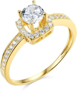 Anillo de compromiso de boda promesa de boda halo de corte redondo de 1,60 quilates oro amarillo liso 14 K - Imagen 1 de 3