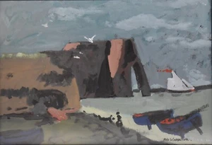 MILO WINTER JR-Chicago Modernist-Original Signed Oil-Sailboats & Rocky Coastal  - Picture 1 of 8