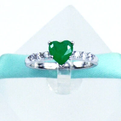 Heart Lab-Created Green Emerald Solitaire With Accent Engagement Ring Silver - Image 1 of 4