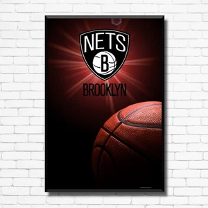 BROOKLYN NETZE MIT BALL NBA Team Logo Basketball Heimposter/Leinwand - Bild 1 von 4