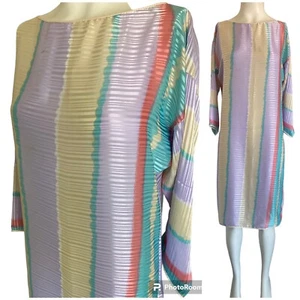 Vintage 70’s MARY MCFADDEN Pastel Striped Chiffon Caftan Dress Sz S - Picture 1 of 8