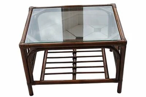 Verona Cane Coffee Table in a Mahogany Colour Finish -Tempered Glass - Picture 1 of 5