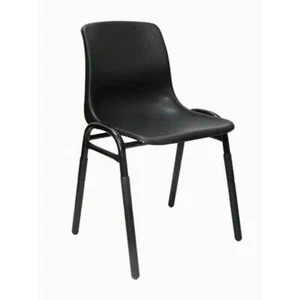 Plastic Metal Stacking Retro Chair 4 School Hall Site Office Stackable Charcoal - Picture 1 of 5
