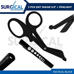 Tactical Black - Set of 2 EMT First Responder Shear 5.5"+ Pen Light German Grade - Picture 1 of 8
