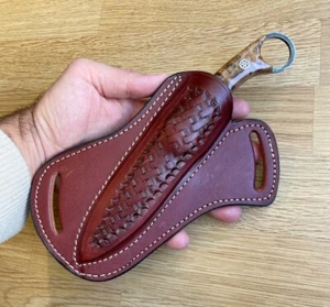 USA Hand Engraved Pancake Leather Sheath Fixed Blade Knives Holster Case Pouch - Picture 1 of 1