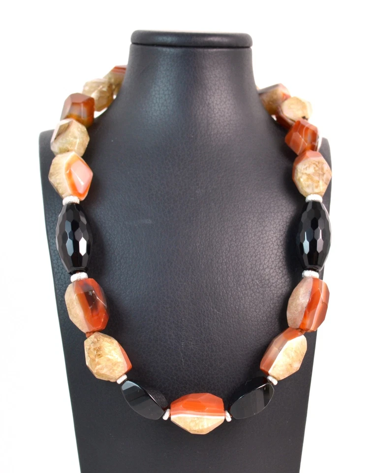 Collana Agata di Fuoco,Onice,Intercalari e chiusura in Argento 925.MadeinItaly - Immagine 1 di 1