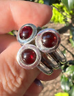 VINTAGE GARNET CABOCHON WIDE BAND RING 925 STERLING SLVER HEAVY CHUNKY 22 GRAMS!