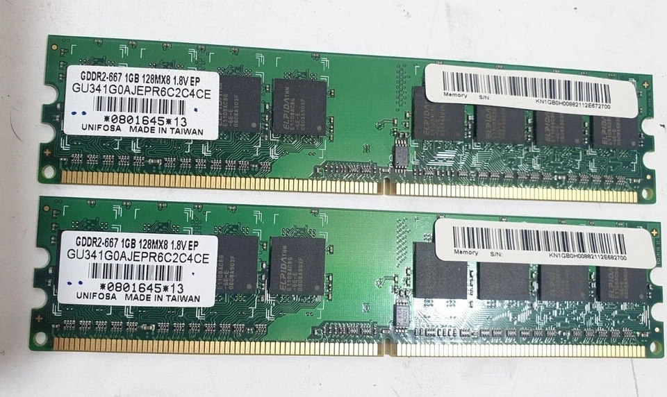 1Gb x 2 RAM MEMORIA MEMORIE 2Gb ACER Extensa E261 gddr2 667 gu341g0ajepr6c2c4ce - Immagine 1 di 3
