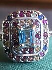 Cambodian Blue Zircon Multi Sapphire Ring In Platinum Over Sterling Silver S 9