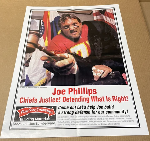 NFL FOOTBALL Joe Phillips KC KANSAS CITY CHIEFS  28x21 RARE 90s Retro Poster Vtg Cover