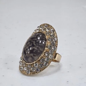 Anello donna bigiotteria moda tono oro forma ovale pietra preziosa grigia regolabile 5-13 - Foto 1 di 22