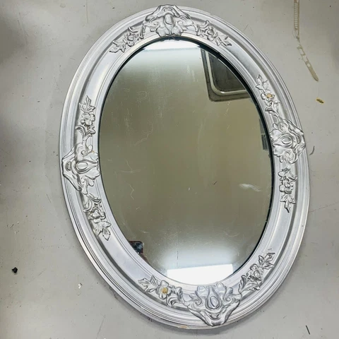 Vintage Ornate Silver Wood Framed Oval Hanging Mirror Decor Victorian Style LBN Cover