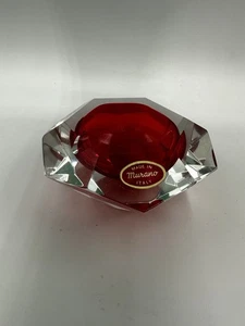 FLAVIO POLI Murano Glass Bowl Sommerso Cased Glass Red Clear 5” With Tag - Picture 1 of 6