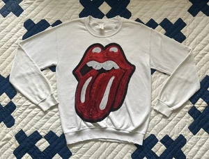 Madeworn Vintage Sequin Rolling Stones Sweatshirt Crewneck White - Picture 1 of 8