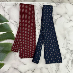Herren Vintage 70er Ascot Krawatte 2 Stück blau rot Blumen Seide Hals Schleife Paisley - Bild 1 von 4