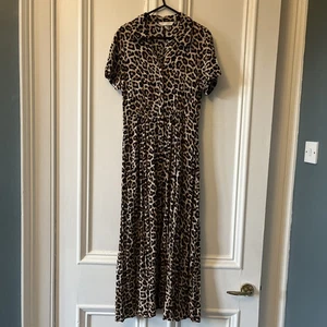 H&M LEOPARD PRINT SHORT SLEEVE SHIRT MAXI DRESS - SIZE XS / SIZE 8 - Picture 1 of 19