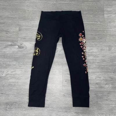 Leggings florales calavera algodón elástico negro talla pequeña Ed Hardy Y2K para mujer Foto 1 de 4