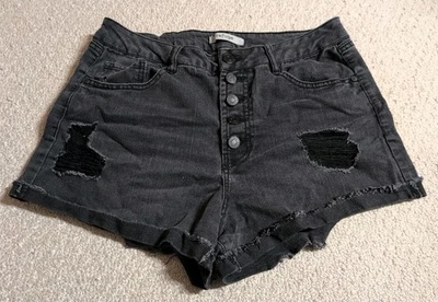 Pantalones cortos de jean Refuge para mujer talla 10 negros de mezclilla con corte 24 Foto 1 de 4