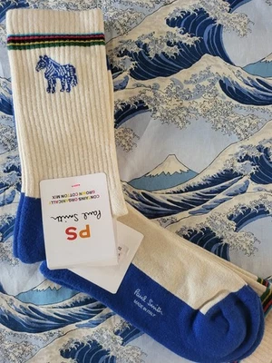 Paul Smith PS Mens Italian Socks Bobby Zebra Cream Blue F720 One Size Cotton Mix - image 1 of 4