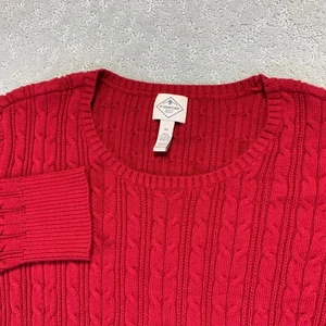St John's Bay Womens Cable Knit Sweater 3X Red Crew Neck Long Sleeve Cottage - Picture 1 of 9