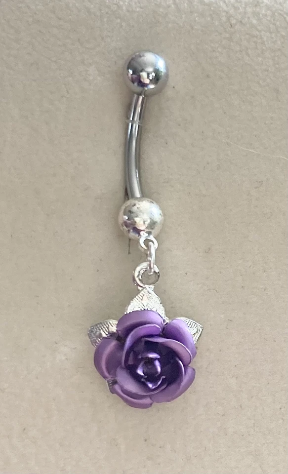 Purple Metal Rose Dangle Belly Ring - Image 1 of 1