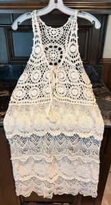 Off White Crochet Knit Sleeveless Racerback Midi Beach Cover-up Dress - Picture 1 of 2