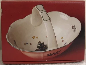 Cesta de dulces de cerámica vintage Nikko Navidad con asa en caja original - Imagen 1 de 10