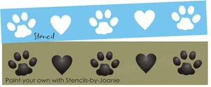Joanie Pet Stencil 3" Paw Print Heart Border Wall Art Home Kennel Vet DIY Signs - Picture 1 of 5