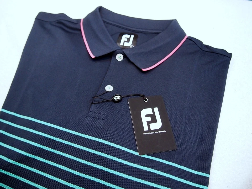 FootJoy Breton Stripe Stretch Pique Knit Collar Polo Navy Large 28057