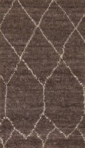 Trellis Moroccan Rug 2x4 Wool Handmade Dark Brown/ Ivory Carpet