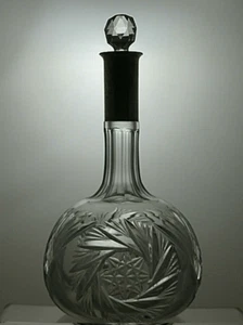 Vintage Rare Cut Glass Crystal Decanter with Silver Plated Rim 10 2/3" - 15A - Picture 1 of 7