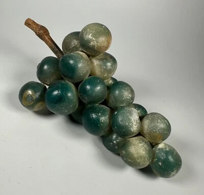 Vintage Italian Alabaster Grapes Cluster Green Wood Stem MCM 7" - Image 1 of 4