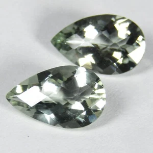 7.64Cts Natural Gorgeous Green Amethyst (Prasiolite) Pear Checker Pair Gemstones - Picture 1 of 4