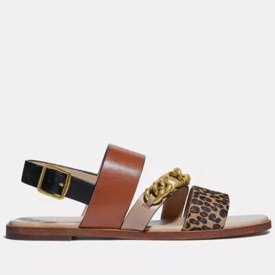 Sandalias de cuero Coach de pelo de becerro con estampado de leopardo brezo G4777 talla 7,5B EU38 NUEVAS CON ETIQUETAS Foto 1 de 4