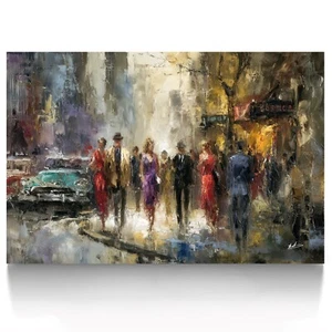 Leinwand Bild Abstrakt Straßenszene Städte Ölgemälde Druck Wandbilder XXL 8003A - Bild 1 von 9