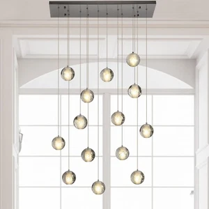 Esszimmer Modern Kristall Regen Tropfen Leuchte LED Kronleuchter Rechteck Pendelleuchte - Bild 1 von 7