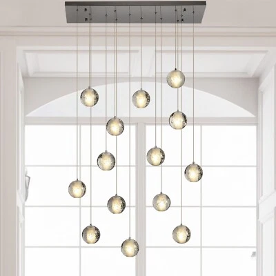 Lámpara colgante rectangular de lámpara LED con gota de lluvia de cristal moderna para comedor Foto 1 de 4