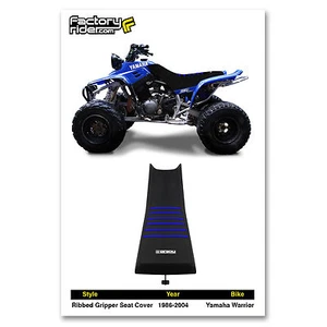 1986-2004 Yamaha Warrior Seat Cover Gripper Enjoy Mfg ALL BLACK / BLUE RIBS #111 - Picture 1 of 4