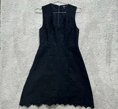 Vestido Theory Feminino 0 Preto Jemione Renda Bordado Decote V Sem Mangas Zíper Traseiro - Imagem 1 de 4